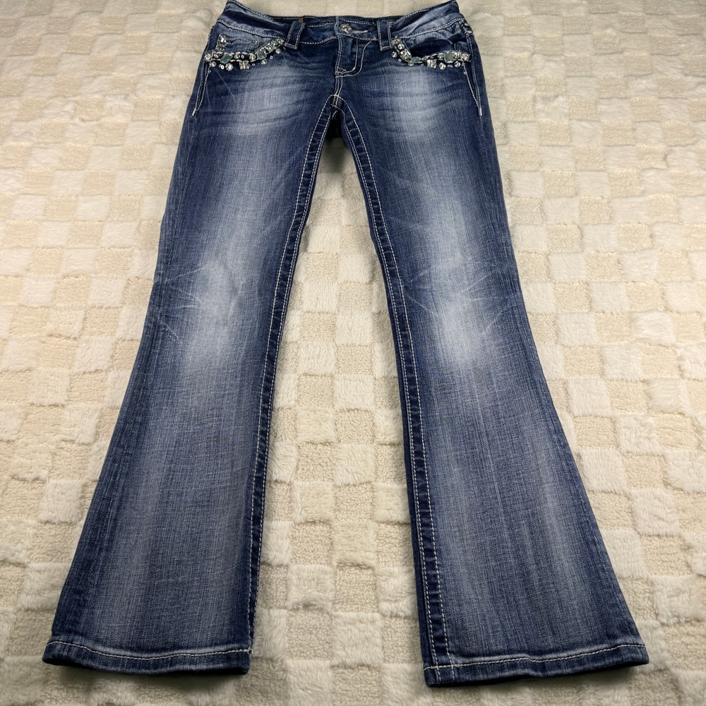 Miss Me Womens Bootcut Jeans Size 26 Embellished Crystal Dark Wash Y2K Denim